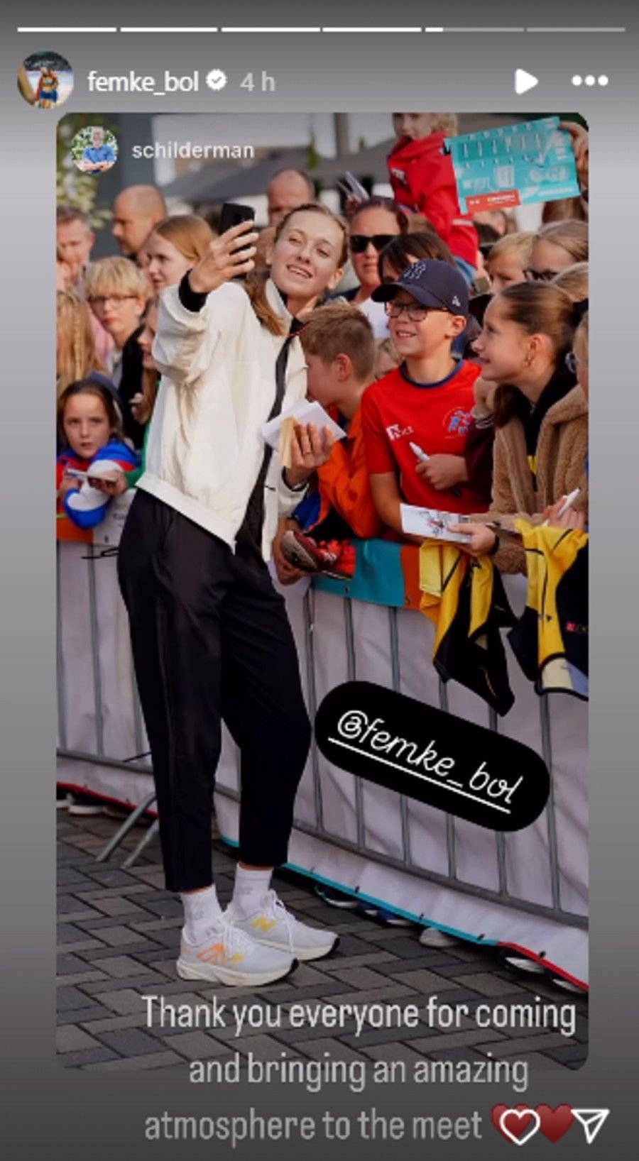 Screenshot of Bol's Instagram story (femke_bol).